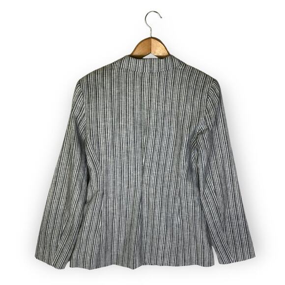 1. State Women's Striped Linen Blazer Jacket Size 6 White Grey Striped Office - Picture 5 of 12